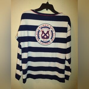 L-RL Lauren Active Ralph Lauren Blue/White Striped Top Women's M Logo Nautical